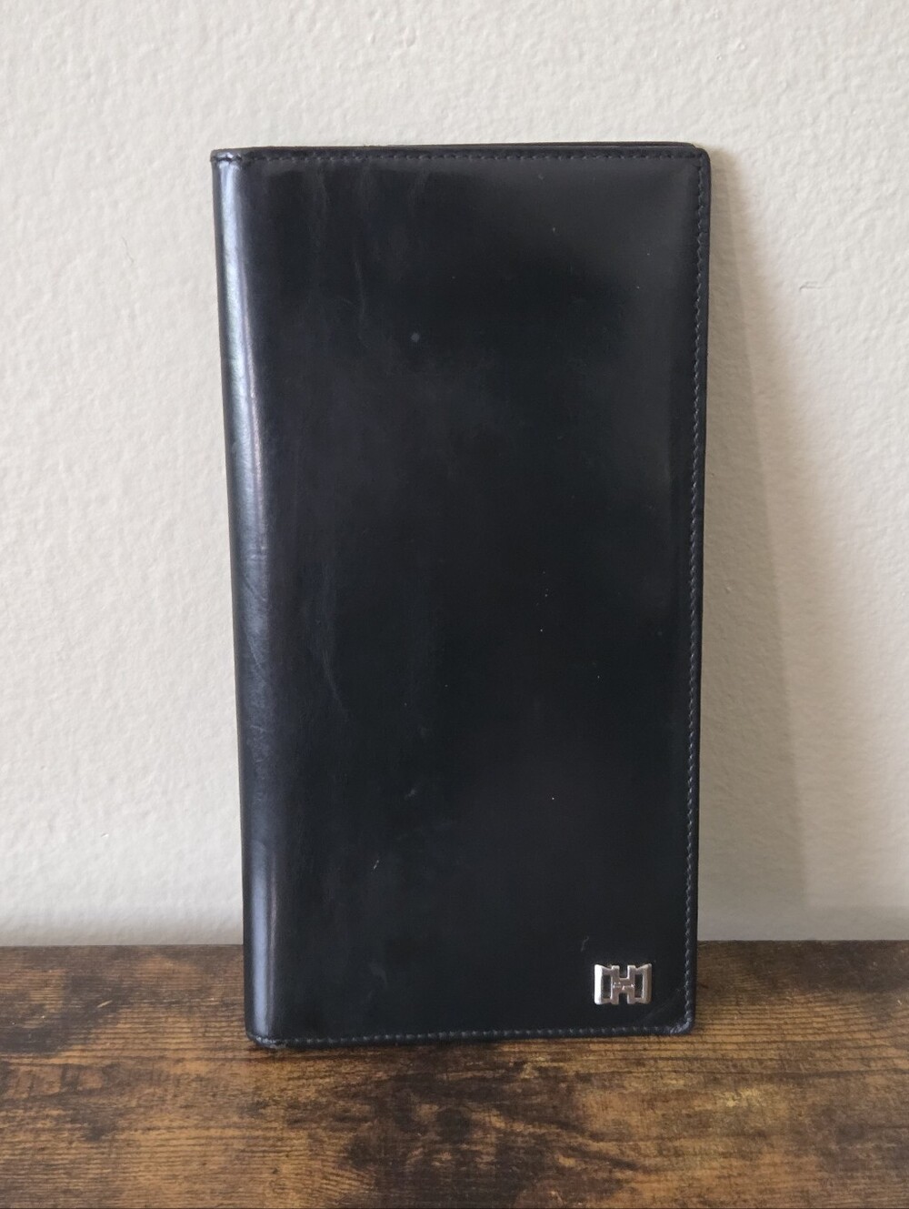 Vintage Salvatore Ferragamo Italy Long Wallet Bifold Black Leather Travel